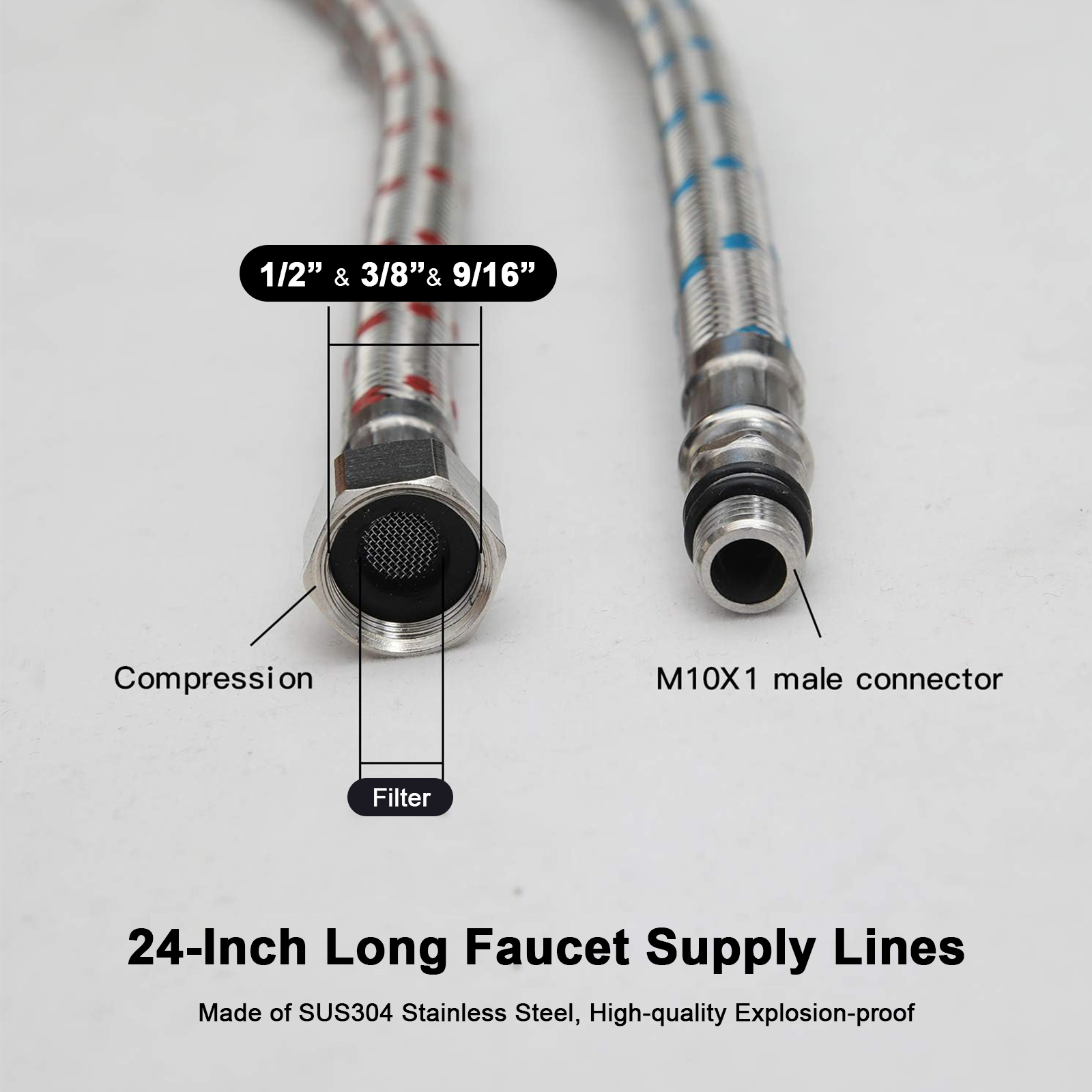 2 Piece 24-Inch Long Faucet Co - огляд і ціна Flexible Hose Braided
